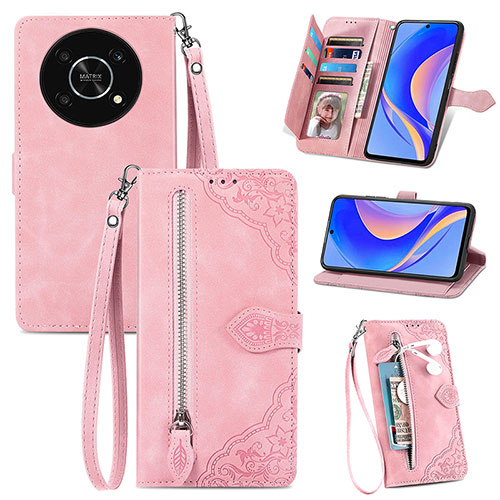 Leather Case Stands Flip Cover Holder S06D for Huawei Nova Y90 Pink