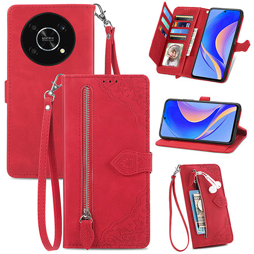 Leather Case Stands Flip Cover Holder S06D for Huawei Nova Y90 Red