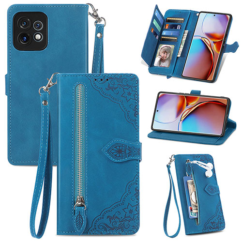 Leather Case Stands Flip Cover Holder S06D for Motorola Moto Edge 40 Pro 5G Blue