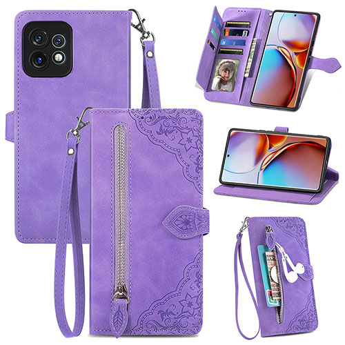 Leather Case Stands Flip Cover Holder S06D for Motorola Moto Edge 40 Pro 5G Purple