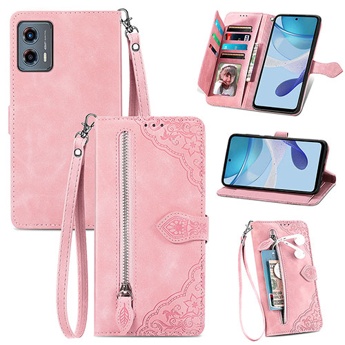 Leather Case Stands Flip Cover Holder S06D for Motorola Moto G 5G (2023) Pink