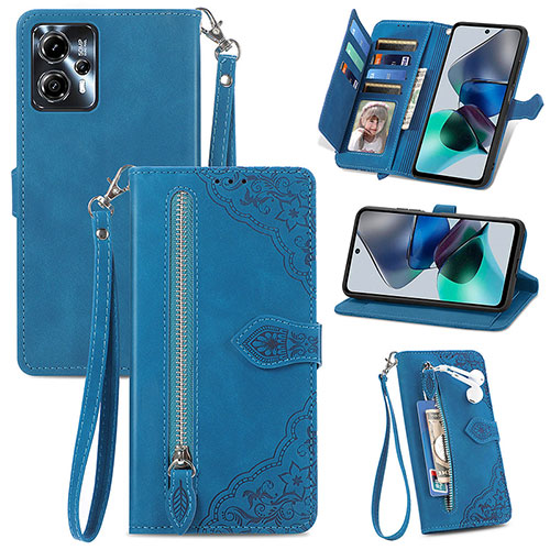 Leather Case Stands Flip Cover Holder S06D for Motorola Moto G13 Blue