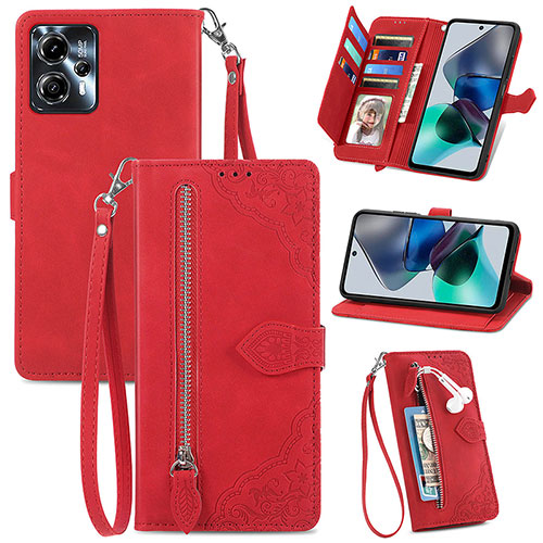 Leather Case Stands Flip Cover Holder S06D for Motorola Moto G13 Red