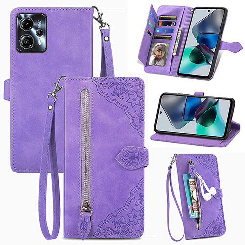 Leather Case Stands Flip Cover Holder S06D for Motorola Moto G23 Purple