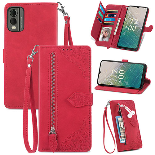 Leather Case Stands Flip Cover Holder S06D for Nokia C210 Red