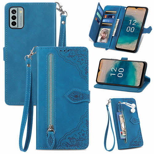 Leather Case Stands Flip Cover Holder S06D for Nokia G22 Blue