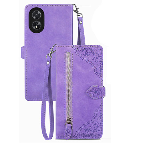 Leather Case Stands Flip Cover Holder S06D for Oppo A18 Purple