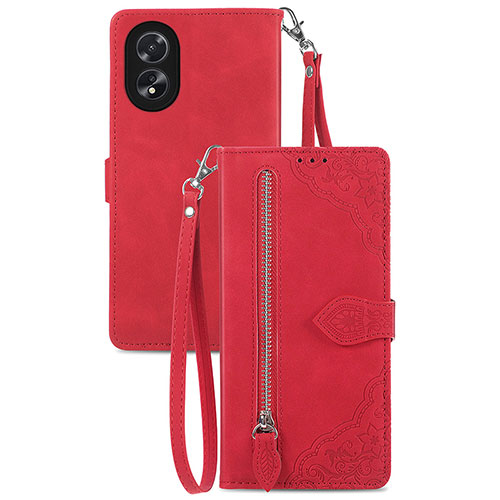 Leather Case Stands Flip Cover Holder S06D for Oppo A18 Red