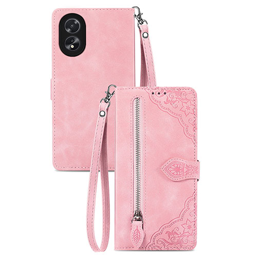 Leather Case Stands Flip Cover Holder S06D for Oppo A38 Pink