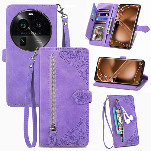 Leather Case Stands Flip Cover Holder S06D for Oppo Find X6 Pro 5G Purple