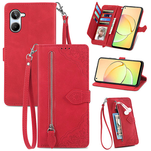 Leather Case Stands Flip Cover Holder S06D for Realme 10 4G Red