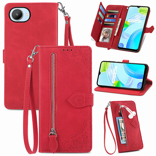 Leather Case Stands Flip Cover Holder S06D for Realme C30 Red