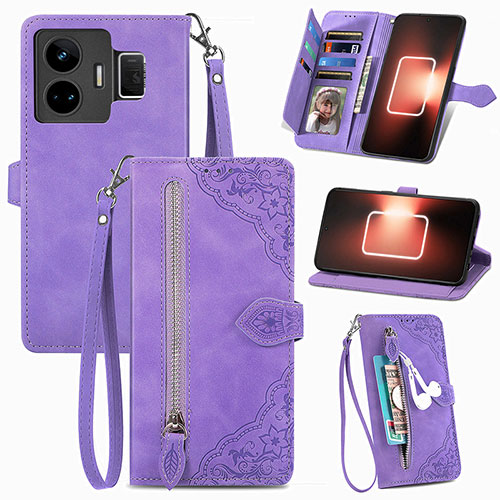 Leather Case Stands Flip Cover Holder S06D for Realme GT3 5G Purple