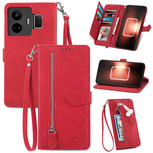 Leather Case Stands Flip Cover Holder S06D for Realme GT5 5G Red