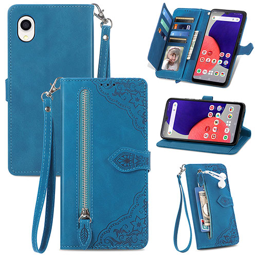 Leather Case Stands Flip Cover Holder S06D for Samsung Galaxy A22 5G SC-56B Blue