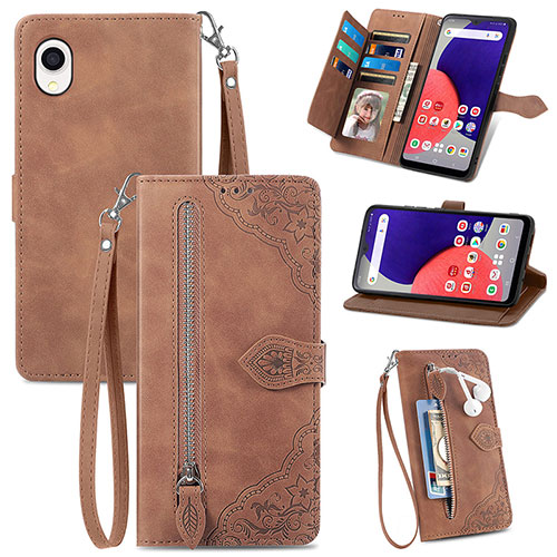 Leather Case Stands Flip Cover Holder S06D for Samsung Galaxy A22 5G SC-56B Brown