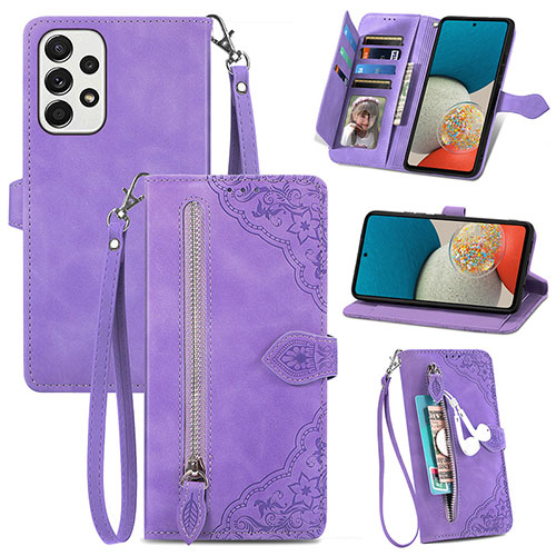 Leather Case Stands Flip Cover Holder S06D for Samsung Galaxy A53 5G Purple