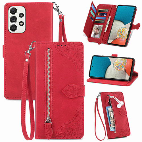 Leather Case Stands Flip Cover Holder S06D for Samsung Galaxy A53 5G Red