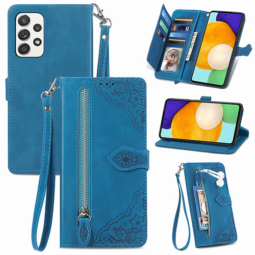 Leather Case Stands Flip Cover Holder S06D for Samsung Galaxy A72 4G Blue