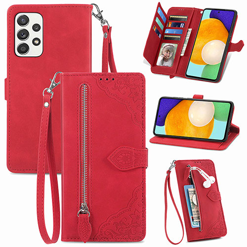 Leather Case Stands Flip Cover Holder S06D for Samsung Galaxy A72 4G Red