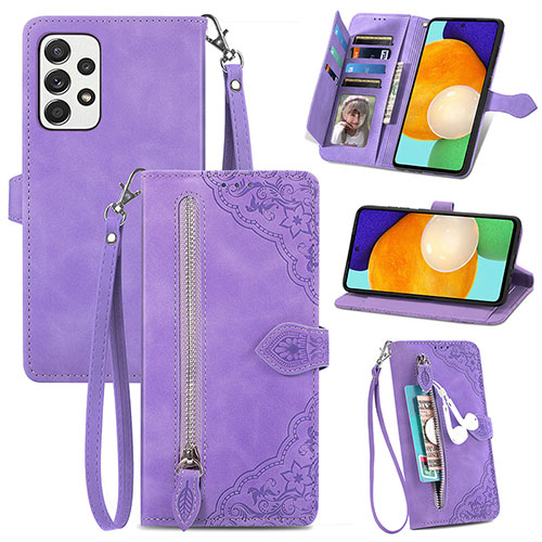 Leather Case Stands Flip Cover Holder S06D for Samsung Galaxy A72 5G Purple
