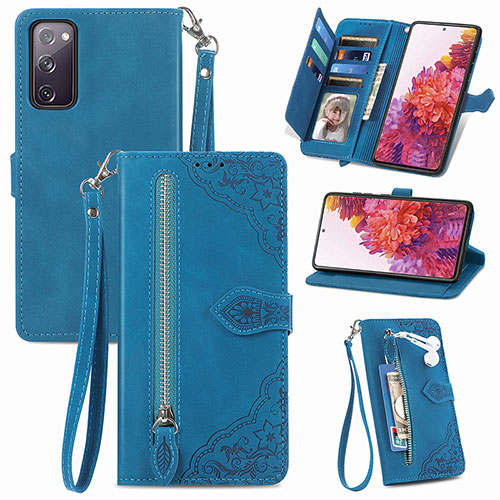 Leather Case Stands Flip Cover Holder S06D for Samsung Galaxy S20 FE 4G Blue