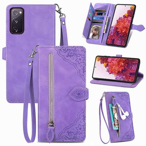 Leather Case Stands Flip Cover Holder S06D for Samsung Galaxy S20 FE 4G Purple