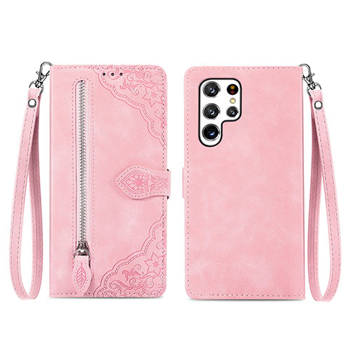 Leather Case Stands Flip Cover Holder S06D for Samsung Galaxy S23 Ultra 5G Rose Gold