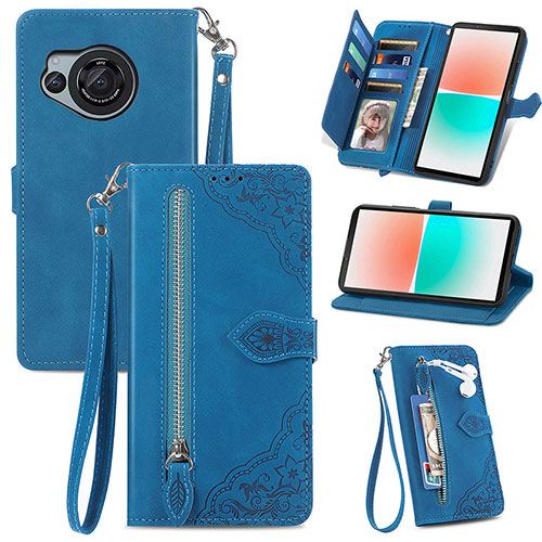 Leather Case Stands Flip Cover Holder S06D for Sharp Aquos R8 Blue