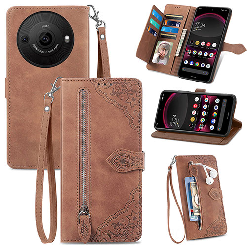 Leather Case Stands Flip Cover Holder S06D for Sharp Aquos R8 Pro Brown