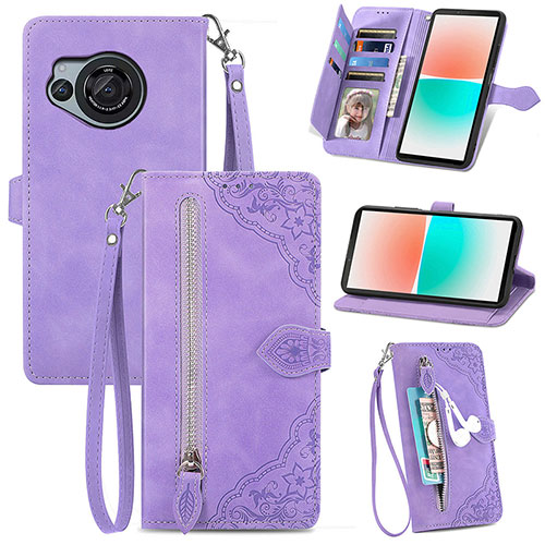 Leather Case Stands Flip Cover Holder S06D for Sharp Aquos R8 Purple