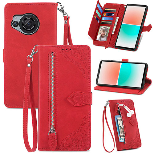 Leather Case Stands Flip Cover Holder S06D for Sharp Aquos R8 Red