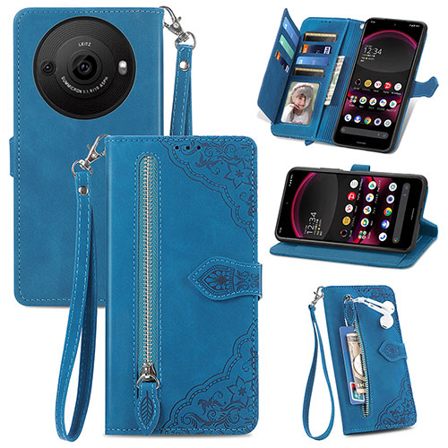 Leather Case Stands Flip Cover Holder S06D for Sharp Aquos R8s Pro Blue