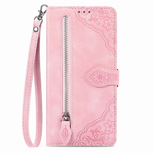 Leather Case Stands Flip Cover Holder S06D for Vivo T2x 5G Pink