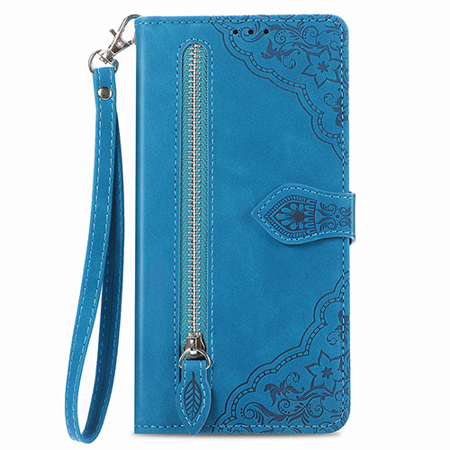 Leather Case Stands Flip Cover Holder S06D for Vivo Y02S Blue