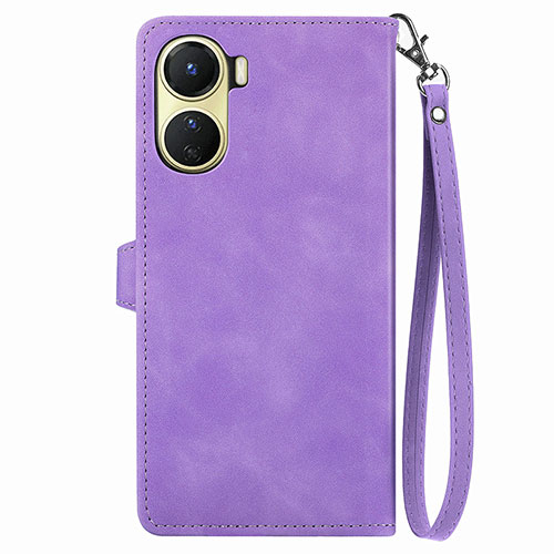 Leather Case Stands Flip Cover Holder S06D for Vivo Y02S Purple