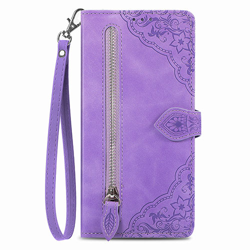 Leather Case Stands Flip Cover Holder S06D for Vivo Y35 4G Purple