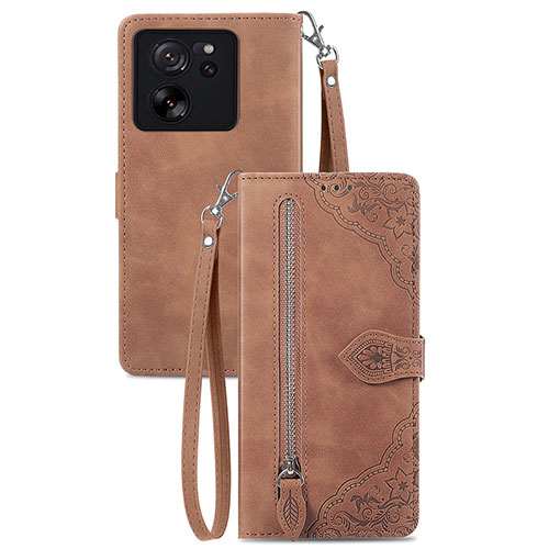 Leather Case Stands Flip Cover Holder S06D for Xiaomi Mi 13T 5G Brown