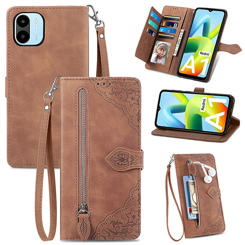 Leather Case Stands Flip Cover Holder S06D for Xiaomi Poco C50 Brown