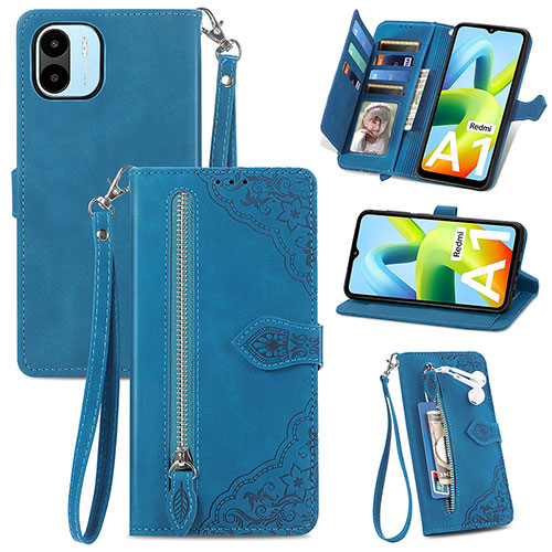 Leather Case Stands Flip Cover Holder S06D for Xiaomi Poco C51 Blue