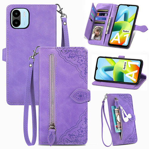 Leather Case Stands Flip Cover Holder S06D for Xiaomi Poco C51 Purple