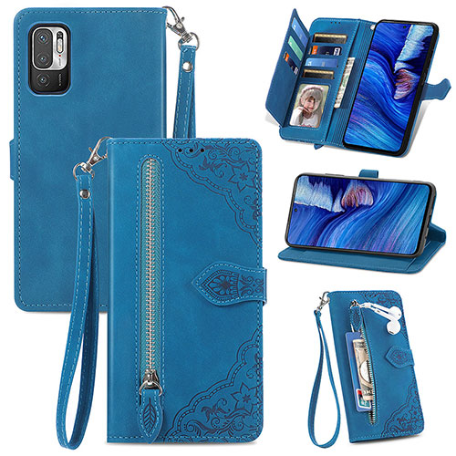 Leather Case Stands Flip Cover Holder S06D for Xiaomi POCO M3 Pro 5G Blue