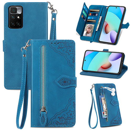 Leather Case Stands Flip Cover Holder S06D for Xiaomi Poco M4 Pro 5G Blue