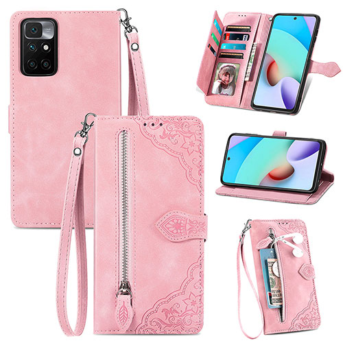 Leather Case Stands Flip Cover Holder S06D for Xiaomi Poco M4 Pro 5G Pink