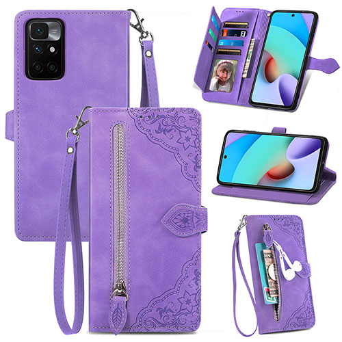 Leather Case Stands Flip Cover Holder S06D for Xiaomi Poco M4 Pro 5G Purple