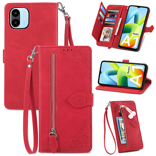 Leather Case Stands Flip Cover Holder S06D for Xiaomi Redmi A2 Plus Red