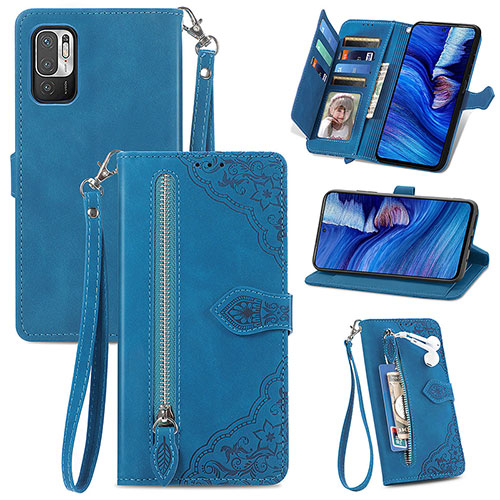 Leather Case Stands Flip Cover Holder S06D for Xiaomi Redmi Note 10 5G Blue