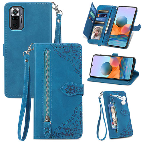 Leather Case Stands Flip Cover Holder S06D for Xiaomi Redmi Note 10 Pro Max Blue