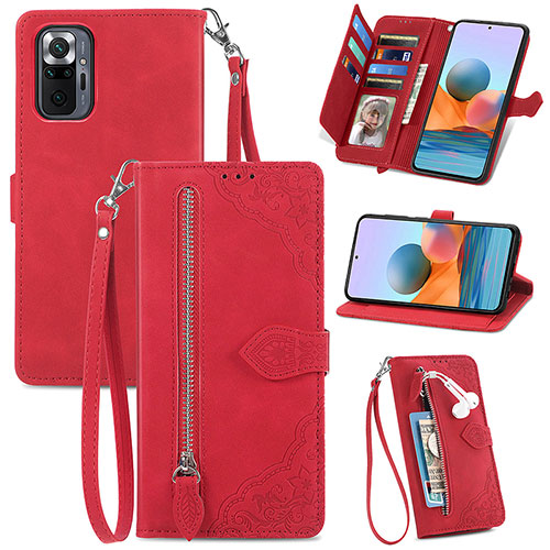 Leather Case Stands Flip Cover Holder S06D for Xiaomi Redmi Note 10 Pro Max Red