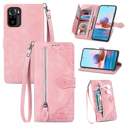 Leather Case Stands Flip Cover Holder S06D for Xiaomi Redmi Note 11 SE India 4G Pink